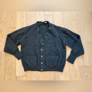 Women’s lambswool gray cardigan size XL cozy oversized boho grandpa sweater